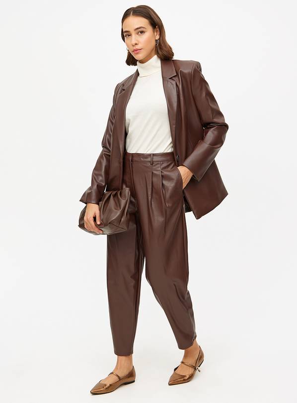 Brown Faux Leather Barrel Leg Trousers  10L