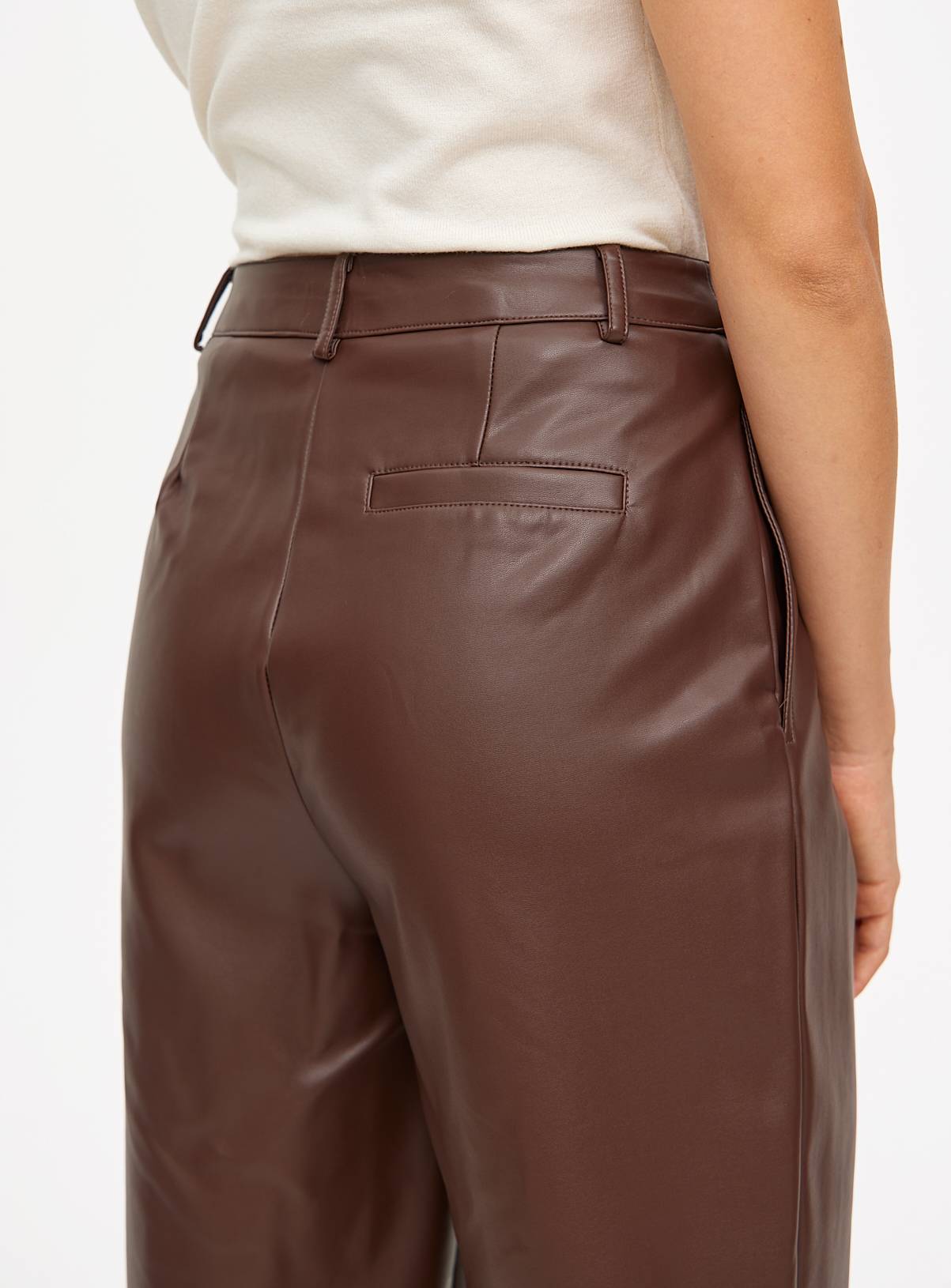 Brown Faux Leather Barrel Leg Trousers  12L - Image 3