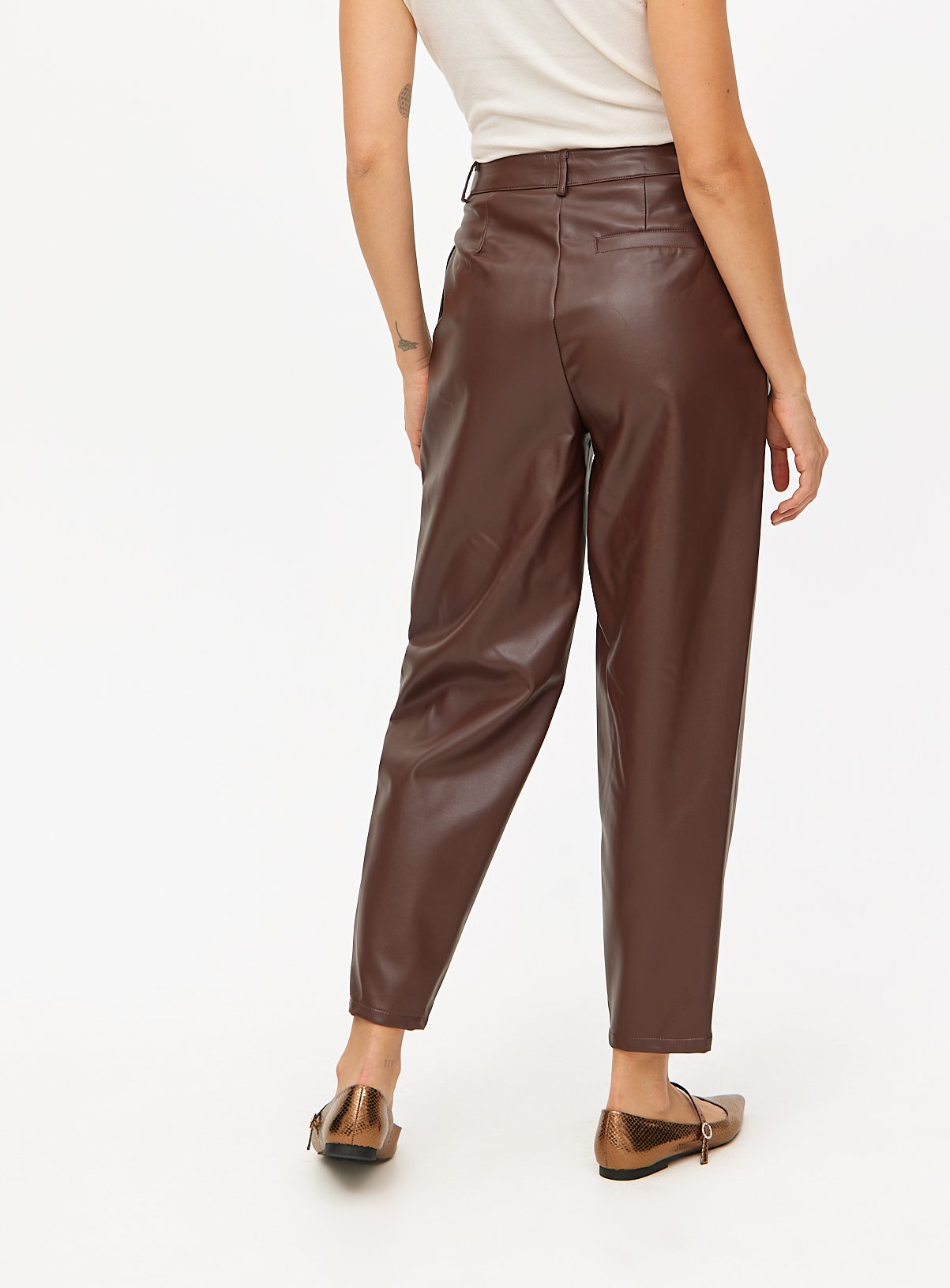 Brown Faux Leather Barrel Leg Trousers  12L - Image 4 thumbnail