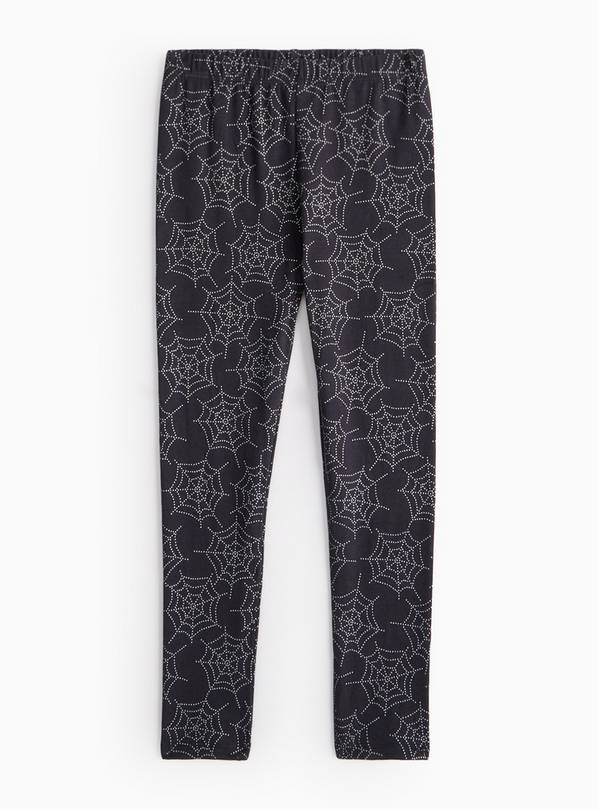 Black Cobweb Print Halloween Leggings 5 years