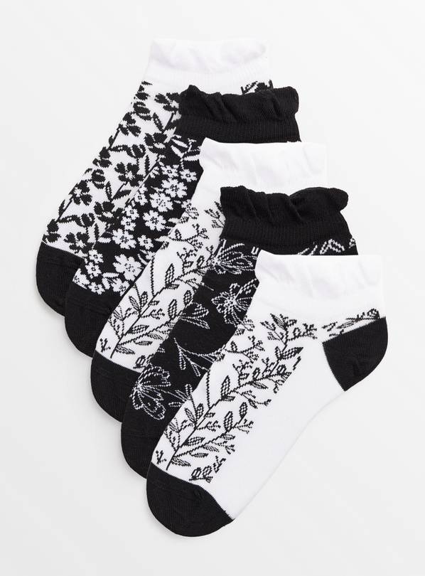 Mono Floral Trainer Socks 5 Pack 4-8