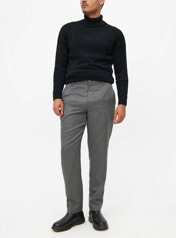 Charcoal Grey Herringbone Suit Trousers 40R