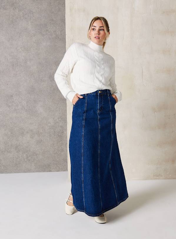 EVERBELLE Mid Wash Seam Detail Denim Maxi Skirt 14