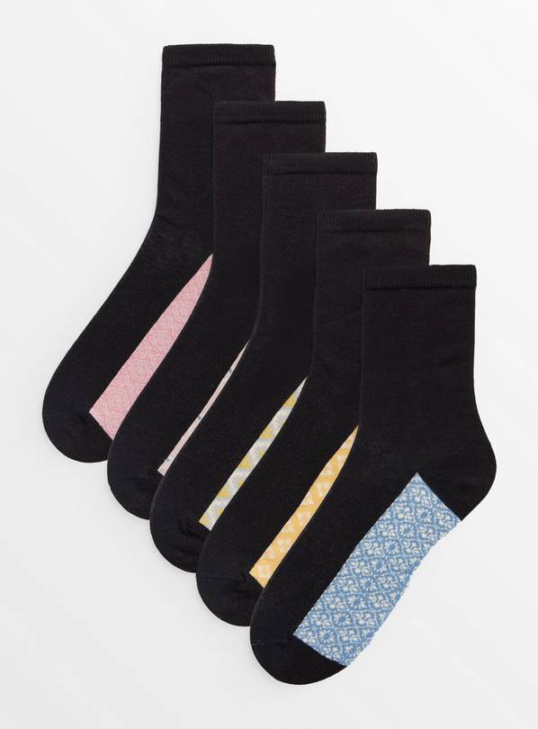 Black Tile Footbed Ankle Socks 5 Pack 4-8