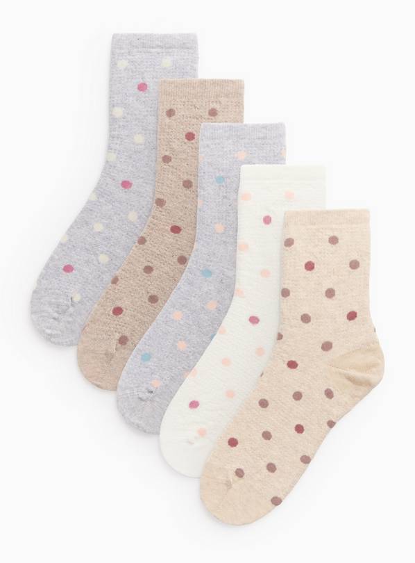 Neutral Spot Print Ankle Socks 5 Pack 4-8