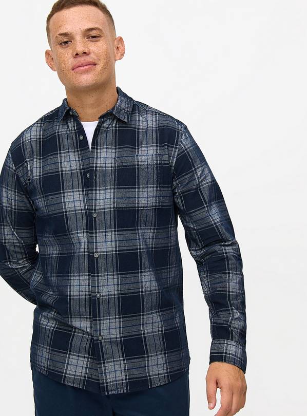 Navy Blue Check Corduroy Shirt L