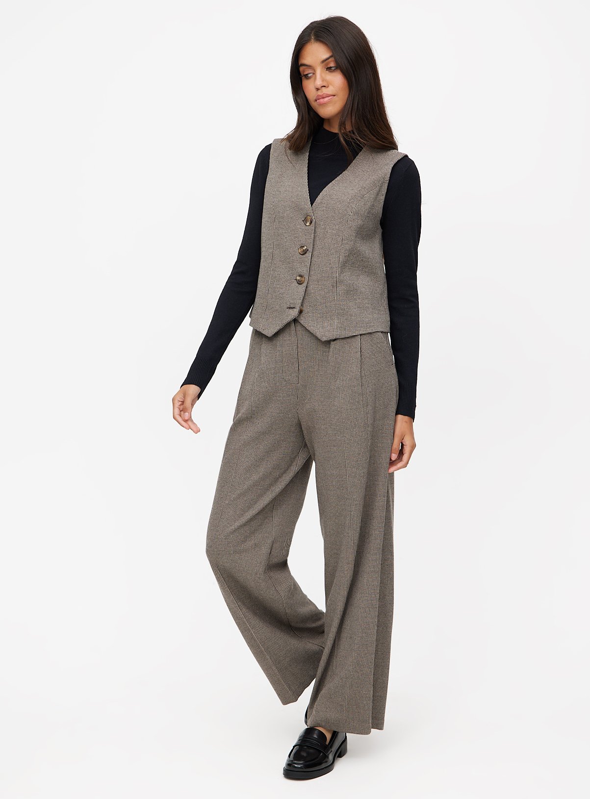 Brown Dogtooth Wide Leg Tailored Trousers 14R - Image 2 thumbnail