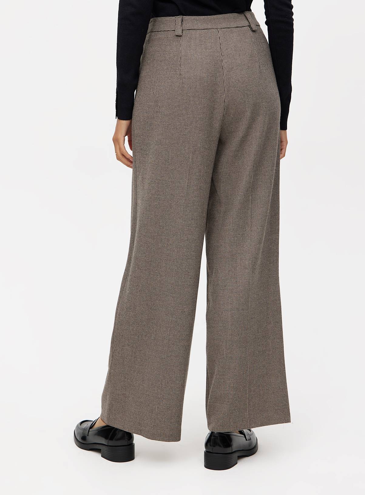 Brown Dogtooth Wide Leg Tailored Trousers 14R - Image 4