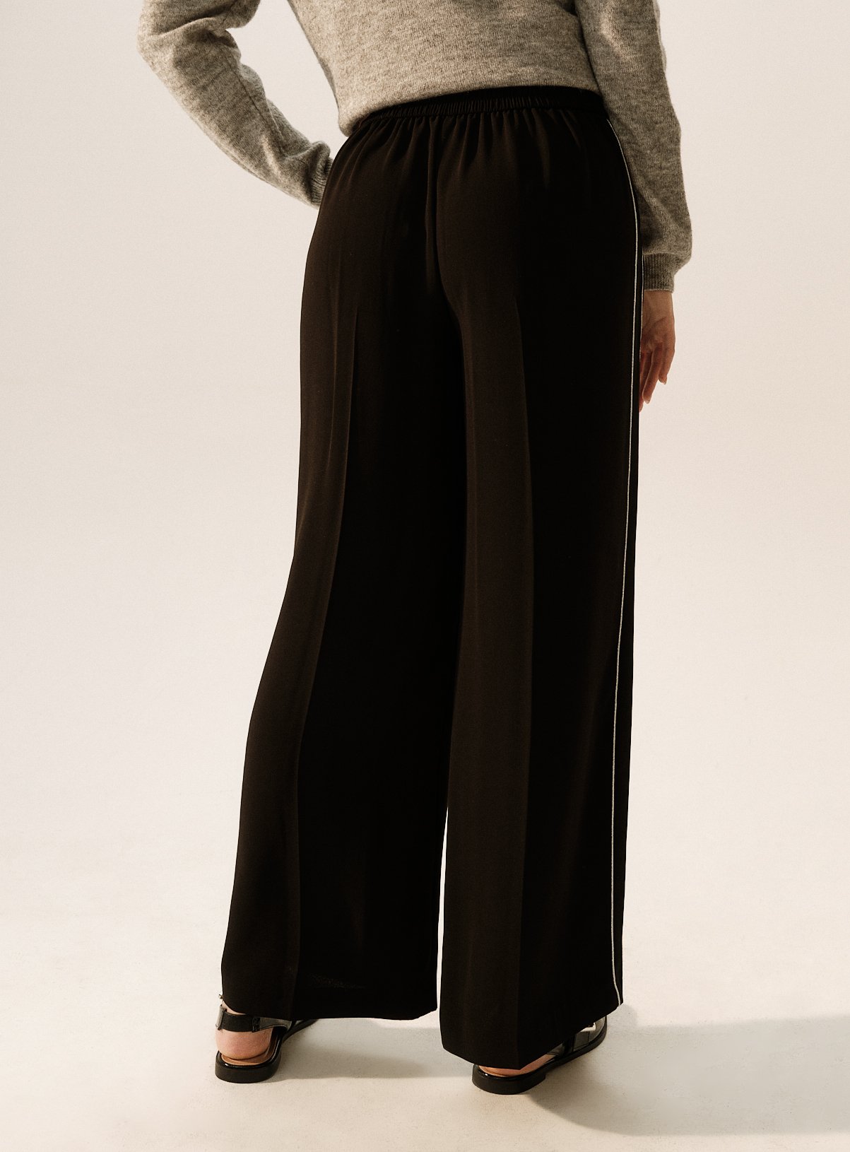 Black Glitter Side-Stripe Wide Leg Trousers  12R - Image 4 thumbnail