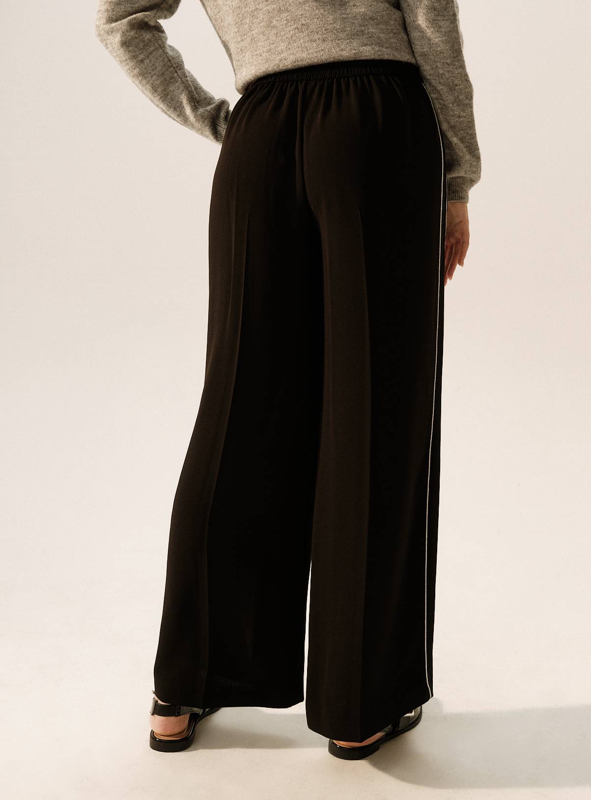 Black Glitter Side-Stripe Wide Leg Trousers  12R - Image 4