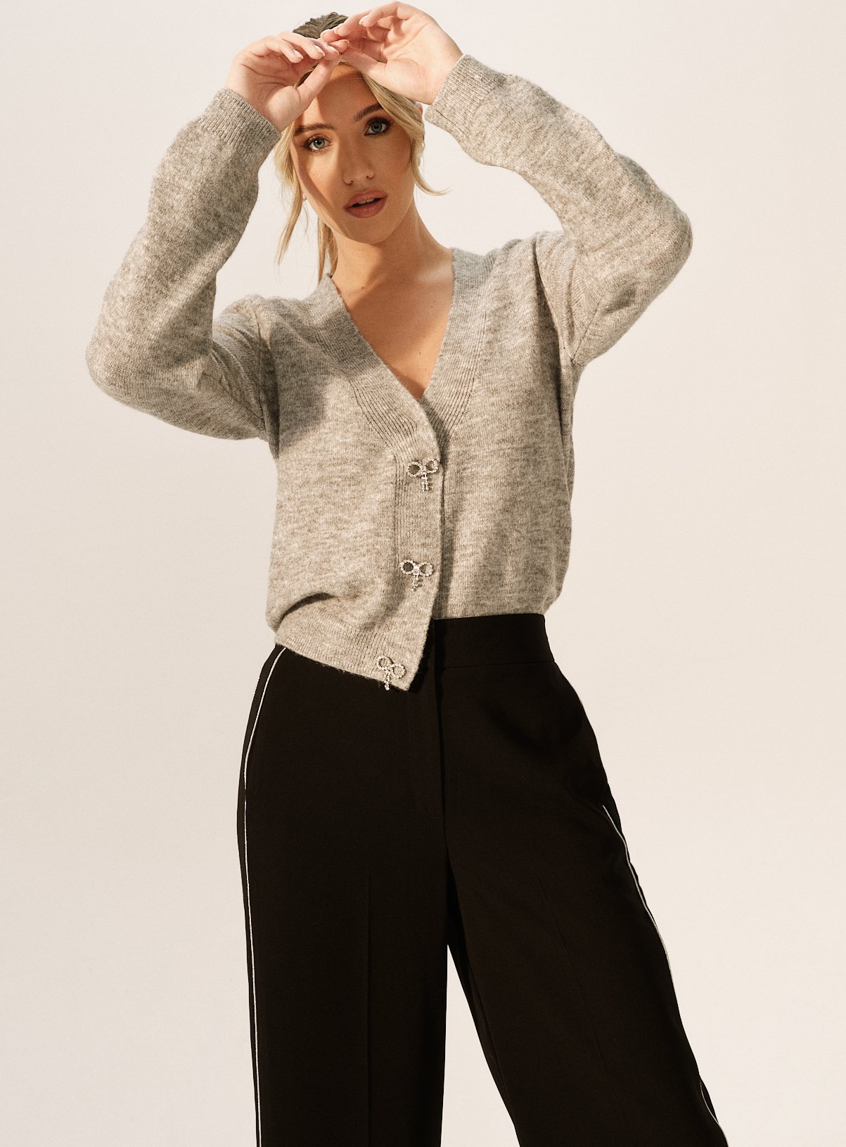 Black Glitter Side-Stripe Wide Leg Trousers  12R - Image 5 thumbnail