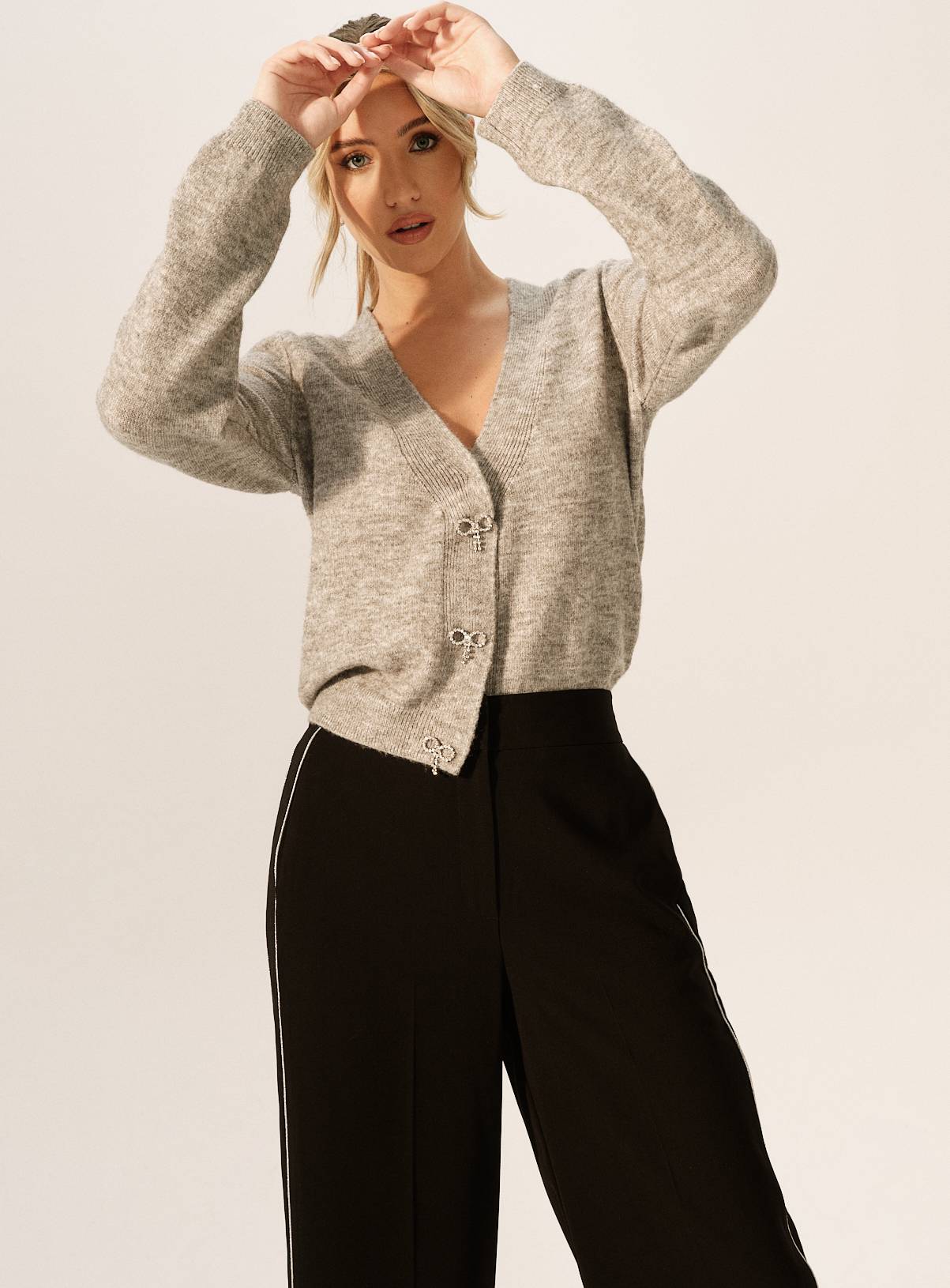 Black Glitter Side-Stripe Wide Leg Trousers  12R - Image 5
