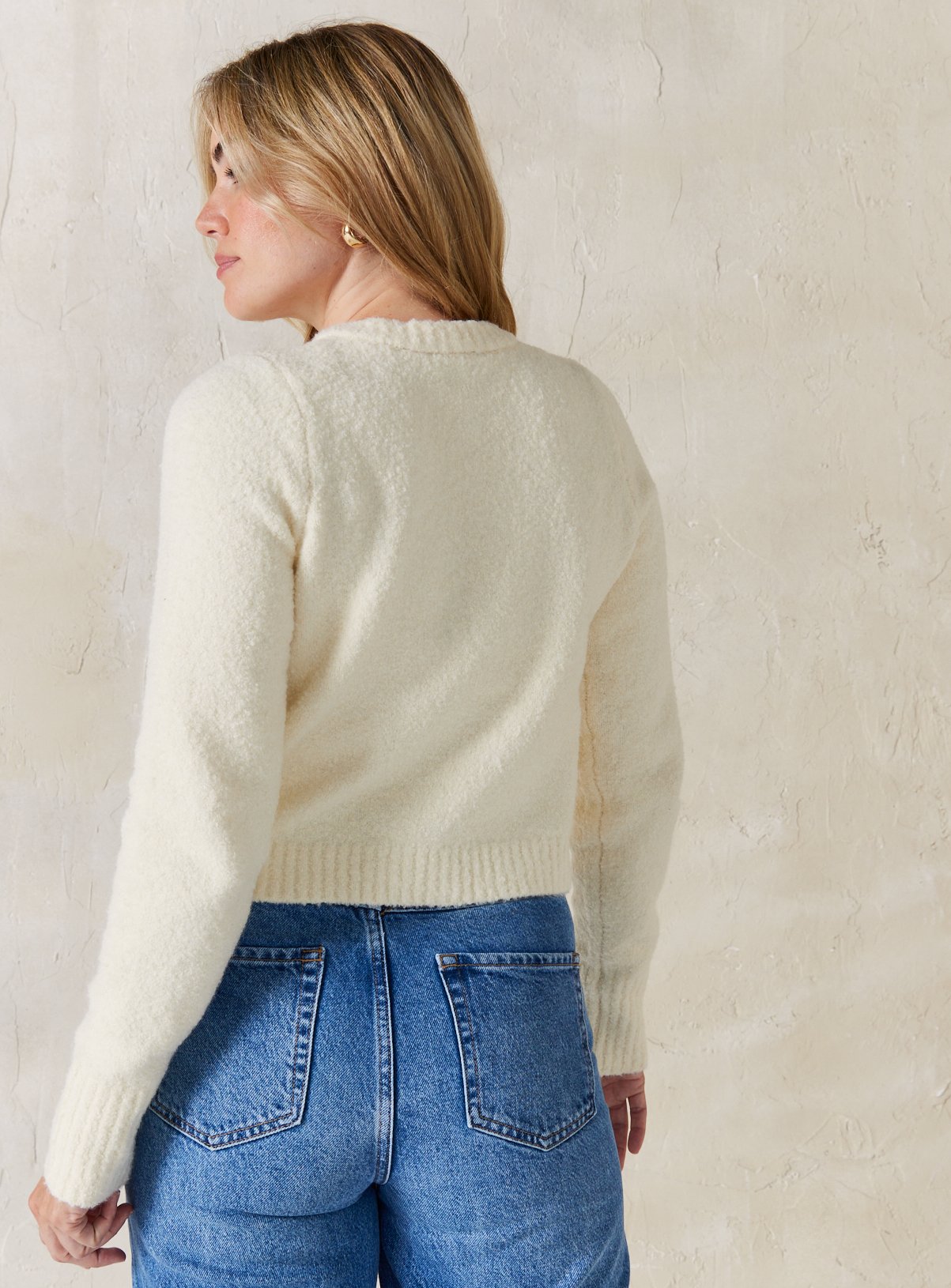EVERBELLE Cream Knitted Button Boucle Cardigan XS - Image 4 thumbnail