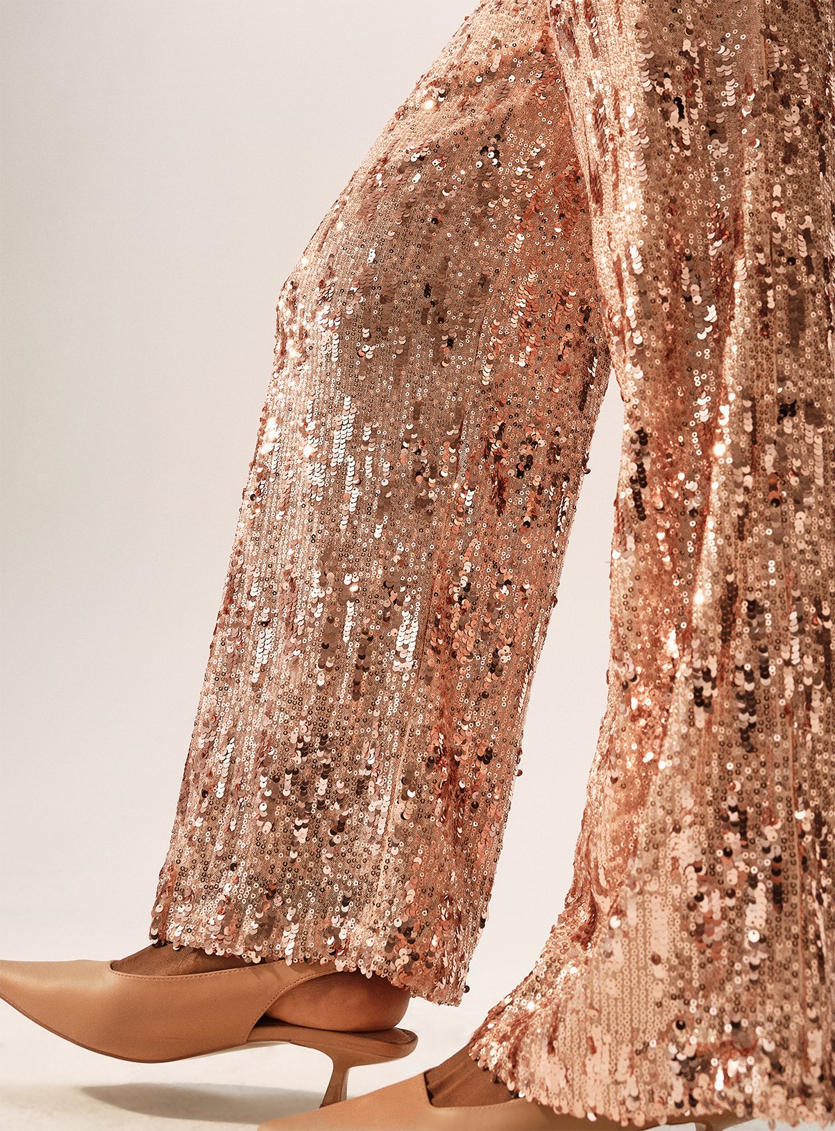 Cream Sequin Wide Leg Trousers  14L - Image 4 thumbnail