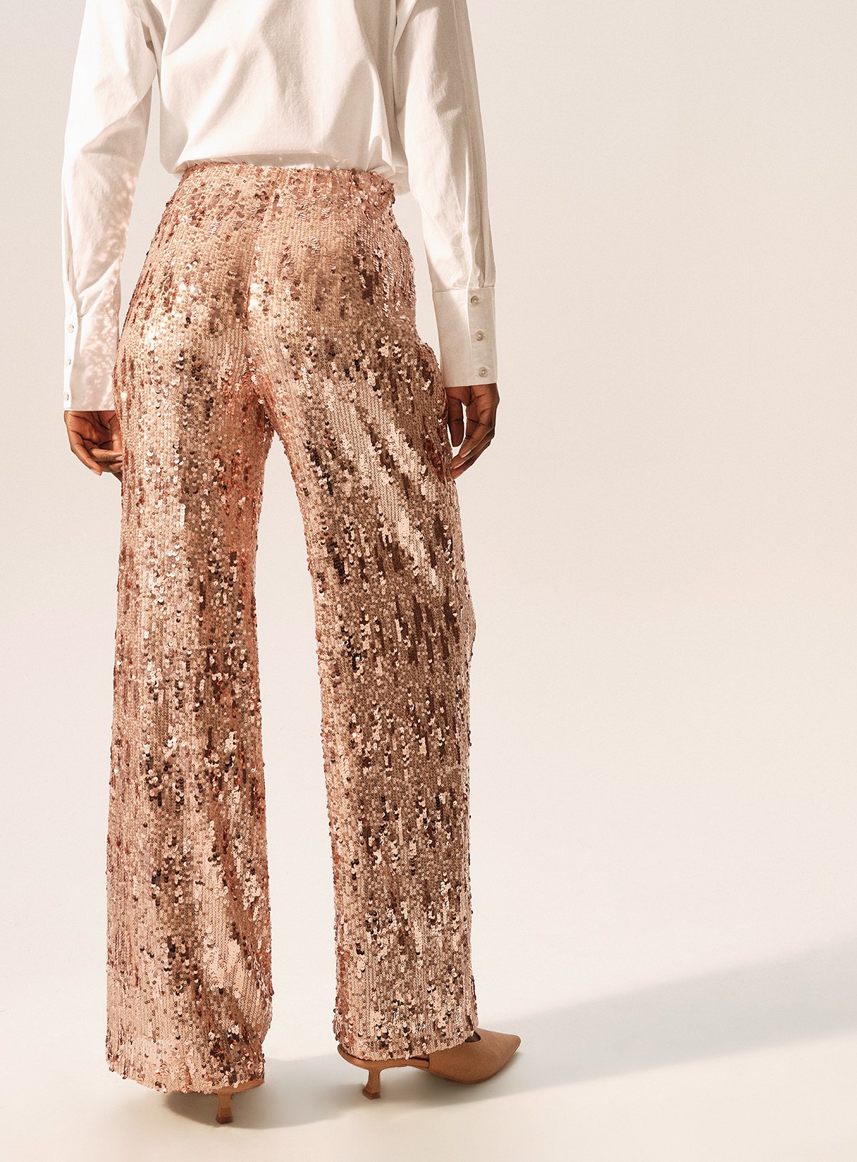 Cream Sequin Wide Leg Trousers  14L - Image 5 thumbnail