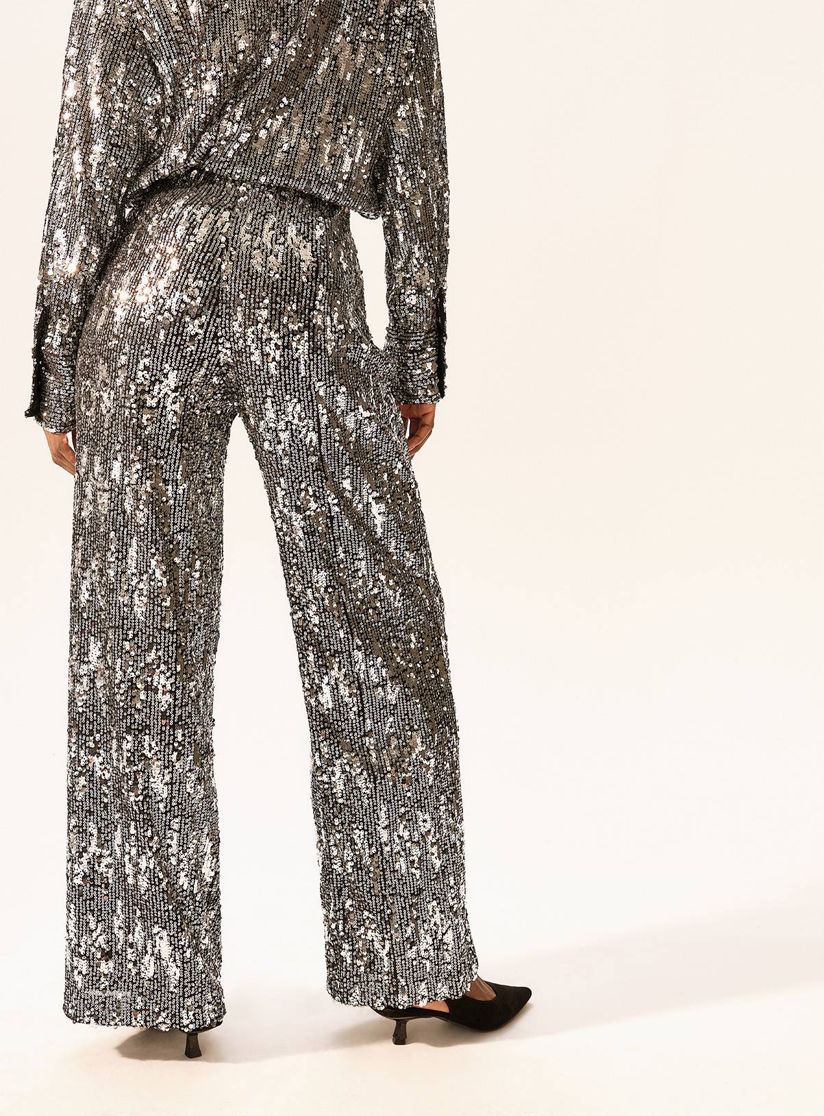 Metallic Silver Sequin Wide Leg Trousers  22L - Image 5