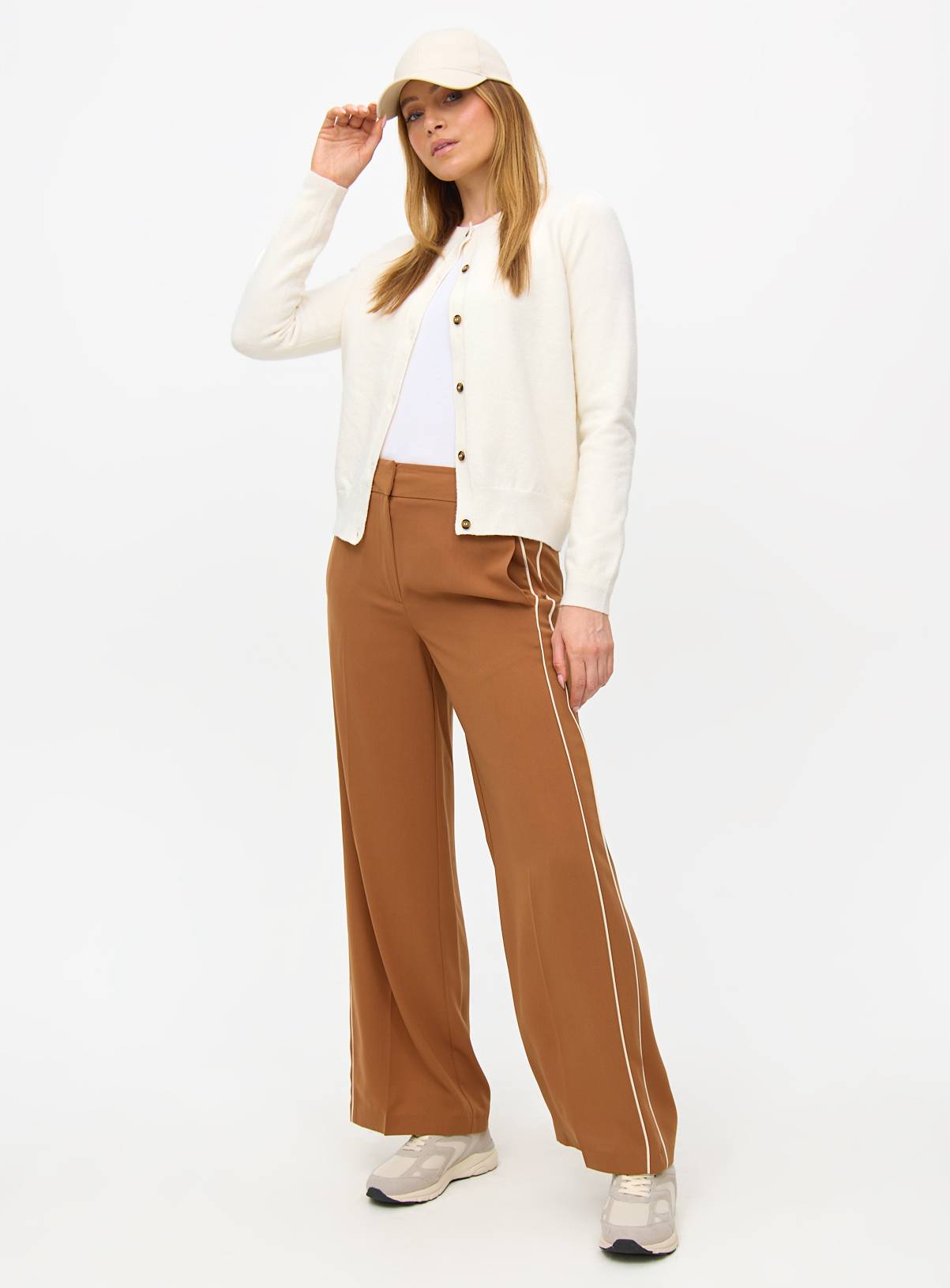 Brown Side Stripe Wide Leg Trousers 8R - Image 2