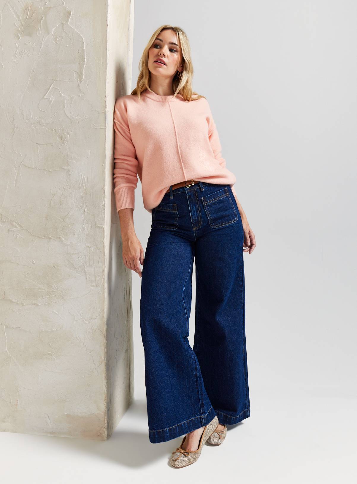 EVERBELLE Pink Seam Detail Cable Knitted Jumper S - Image 1
