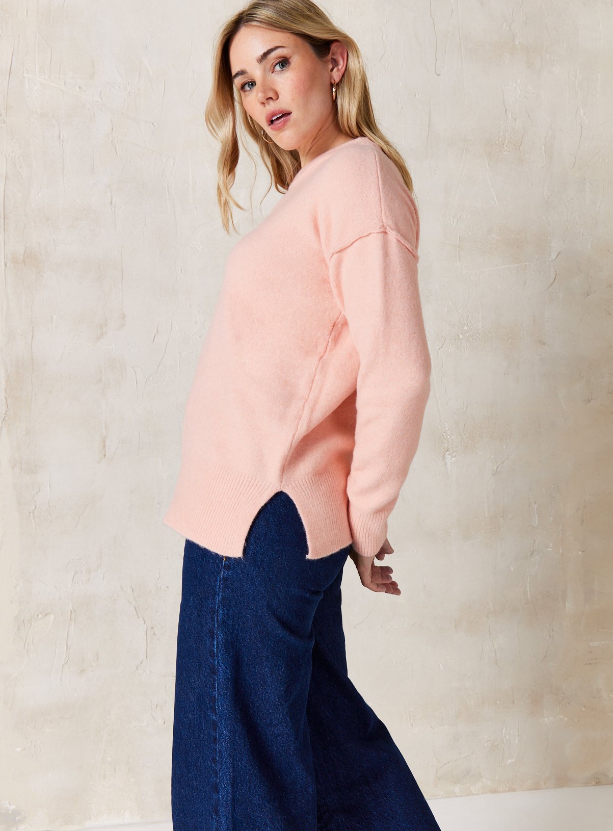 EVERBELLE Pink Seam Detail Cable Knitted Jumper S - Image 3 thumbnail