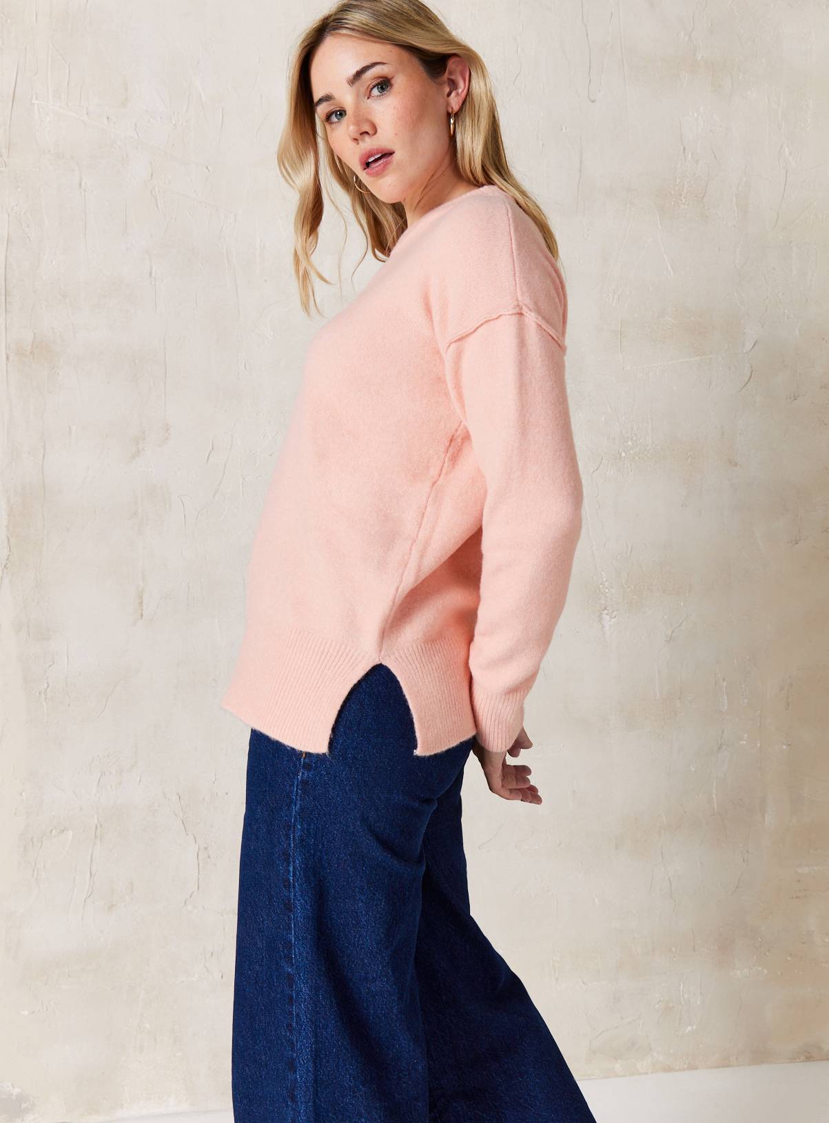 EVERBELLE Pink Seam Detail Cable Knitted Jumper S - Image 3