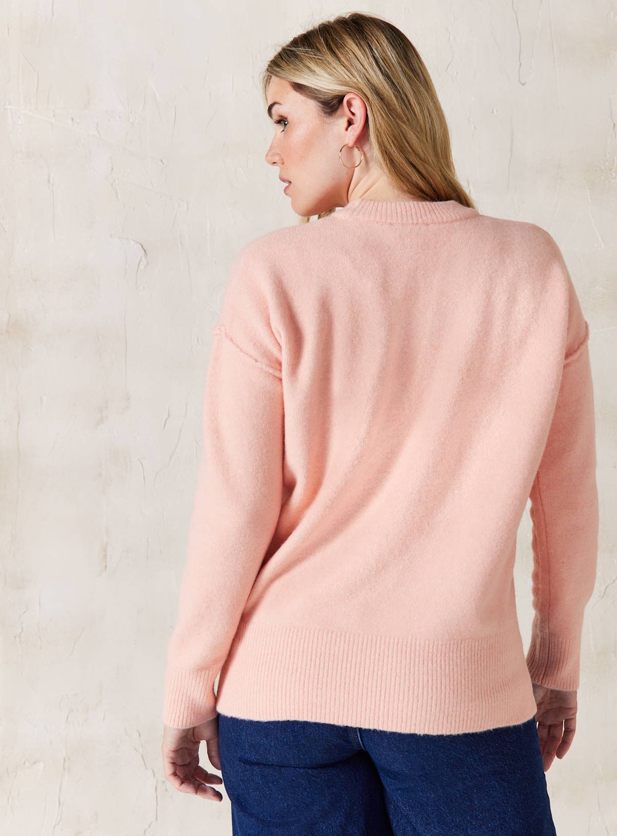 EVERBELLE Pink Seam Detail Cable Knitted Jumper S - Image 4