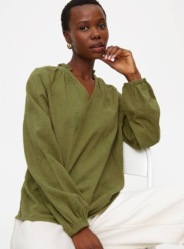 Khaki Floral Embroidered Blouse 24