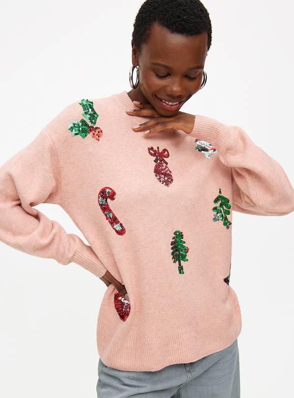 Pink Christmas Bauble Sequin Knitted Jumper 16