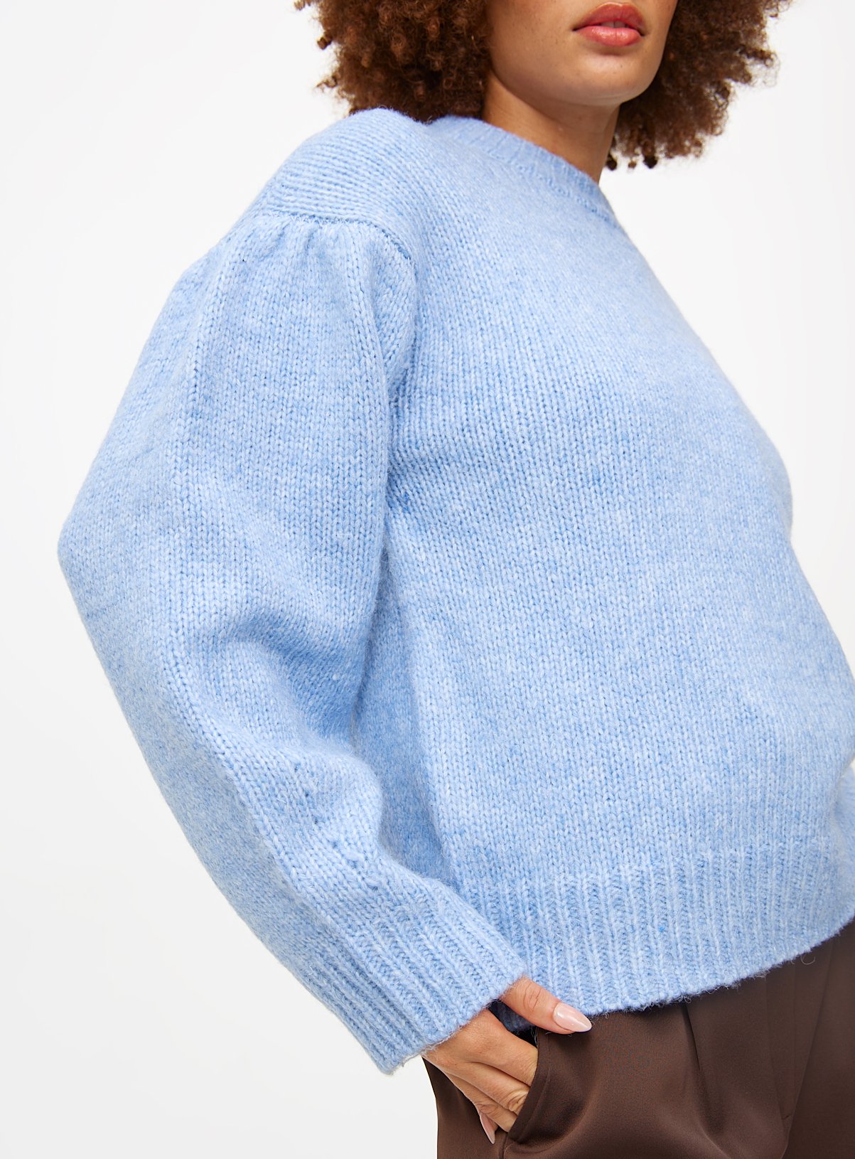 Blue Crew Neck Volume Sleeve Knitted Jumper 16 - Image 3 thumbnail