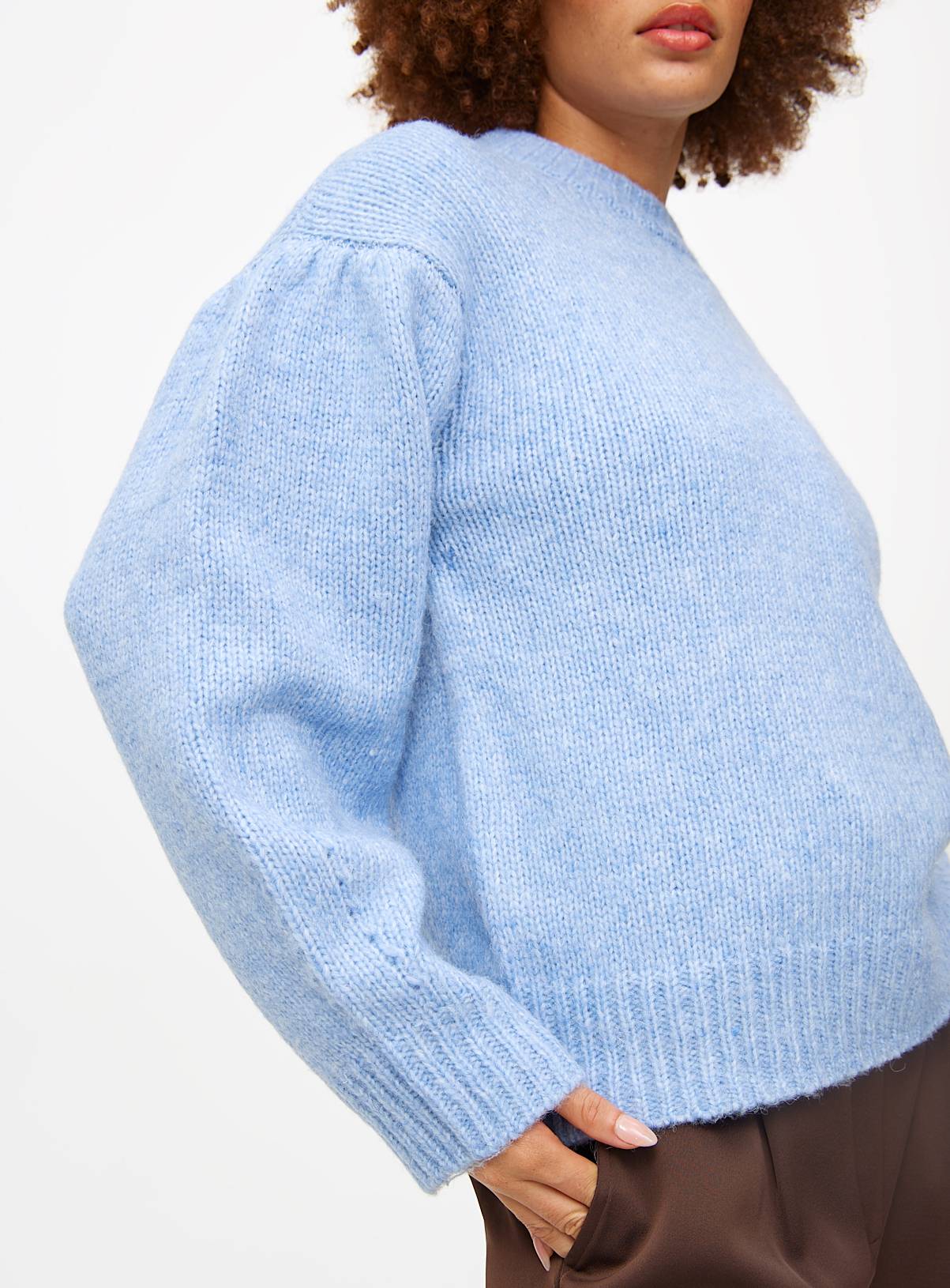 Blue Crew Neck Volume Sleeve Knitted Jumper 16 - Image 3