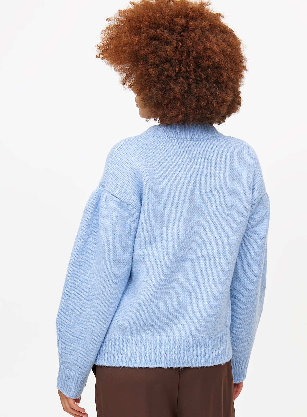 Blue Crew Neck Volume Sleeve Knitted Jumper 16 - Image 4 thumbnail