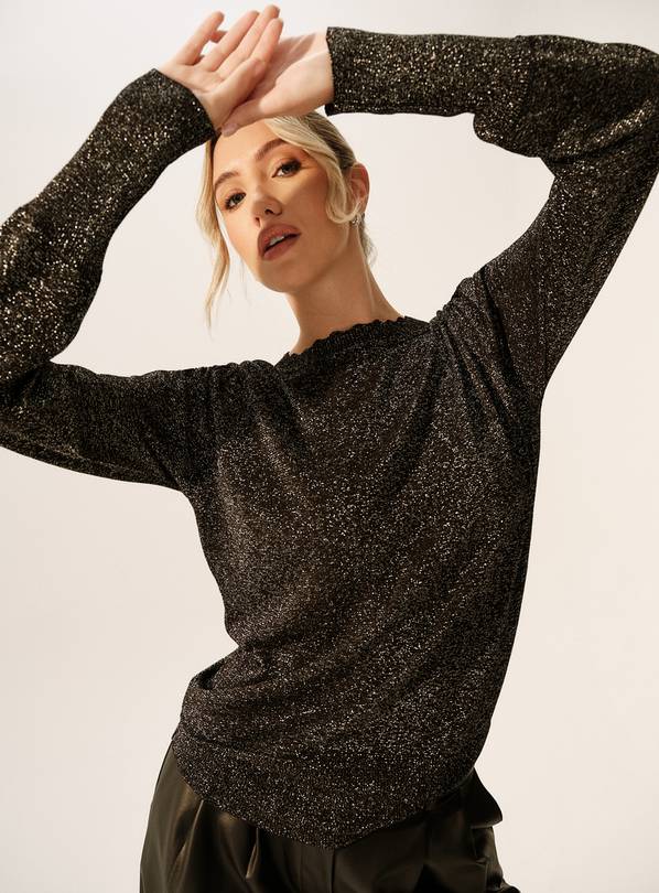 Black Glitter Scallop Neck Jumper  8