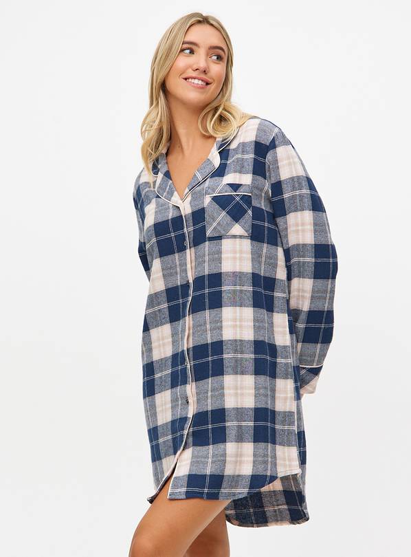 Navy Blue Check Long Sleeve Night Shirt 24