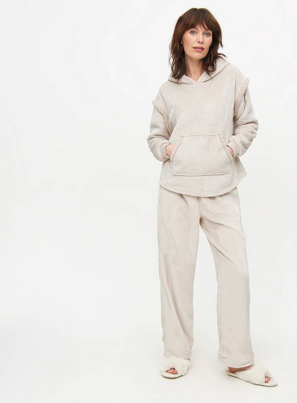 Oatmeal Faux Suede Fleece Trim Pyjama Set  8