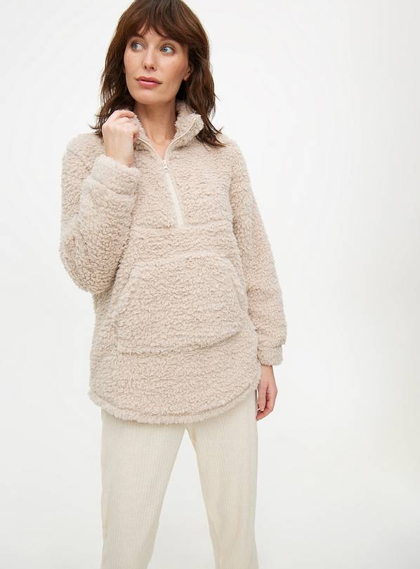 Oatmeal Quarter-Zip Fleece & Ribbed Pyjama Bottoms L