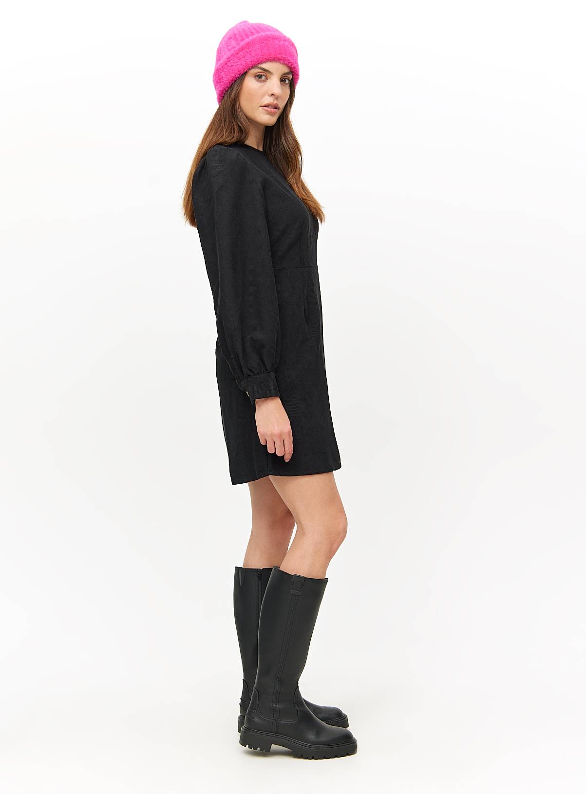 Black Corduroy Long Sleeve Mini Dress 20 - Image 3