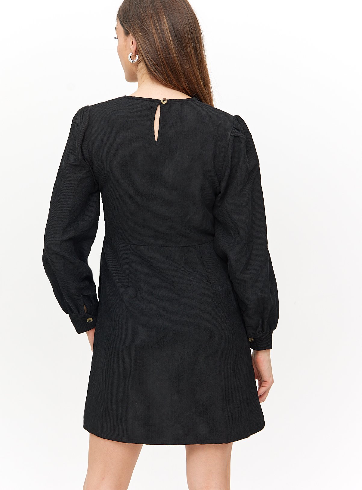 Black Corduroy Long Sleeve Mini Dress 20 - Image 4 thumbnail
