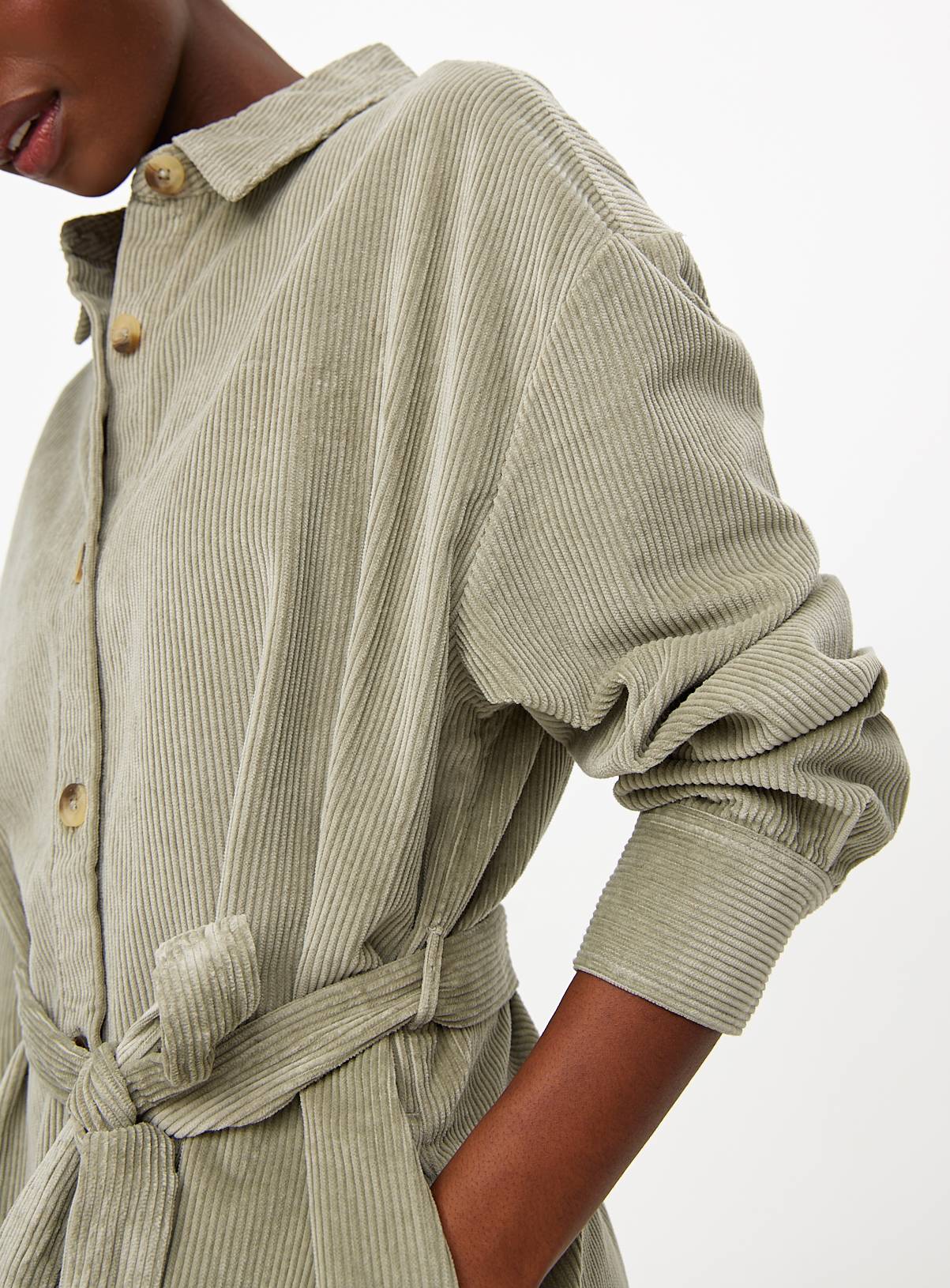 Sage Green Corduroy Mini Shirt Dress 18 - Image 2