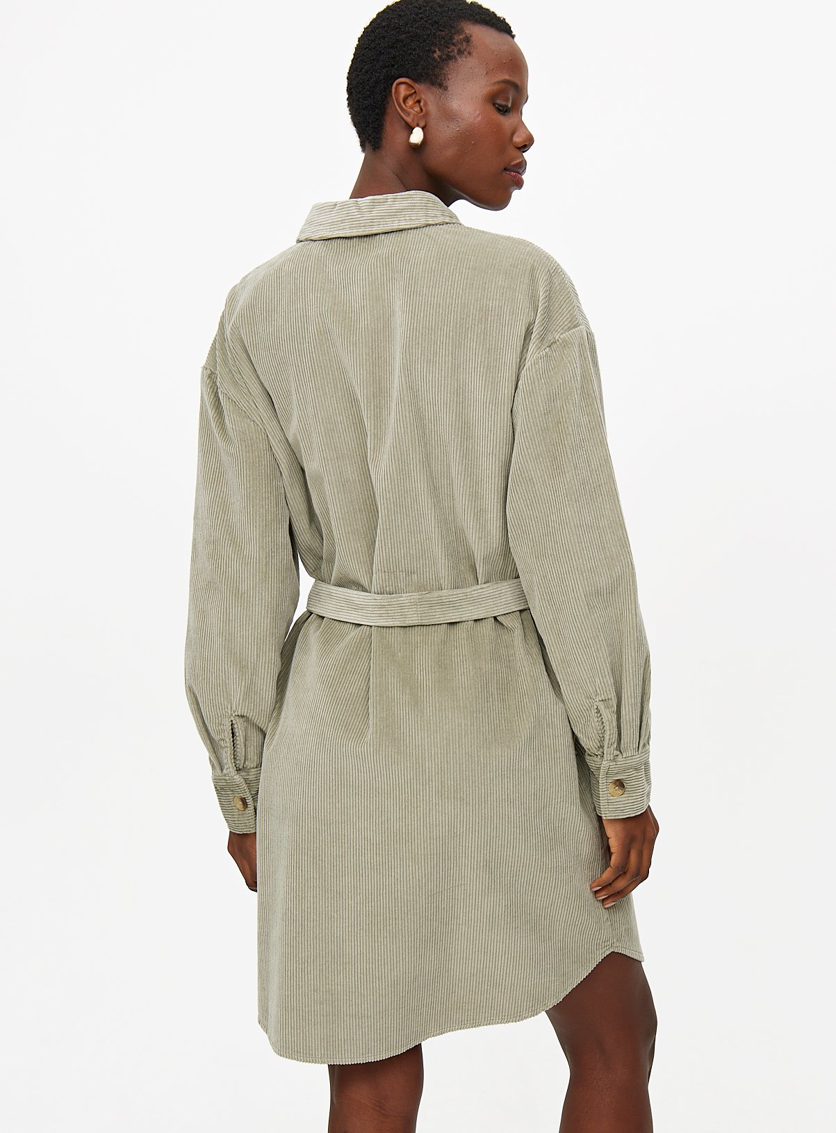 Sage Green Corduroy Mini Shirt Dress 18 - Image 4 thumbnail