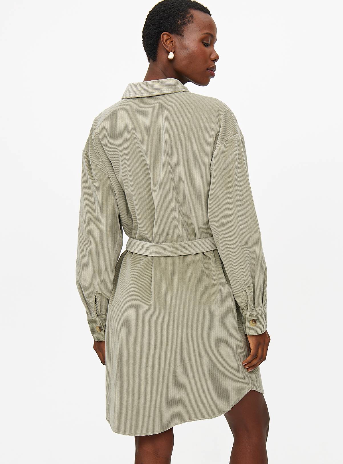 Sage Green Corduroy Mini Shirt Dress 18 - Image 4