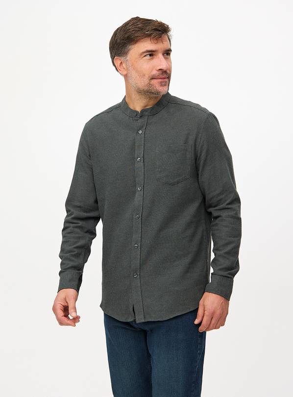 Green Single Pocket Long Sleeve Grandad Shirt L