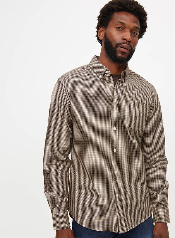 Neutral Gingham Check Oxford Shirt  L