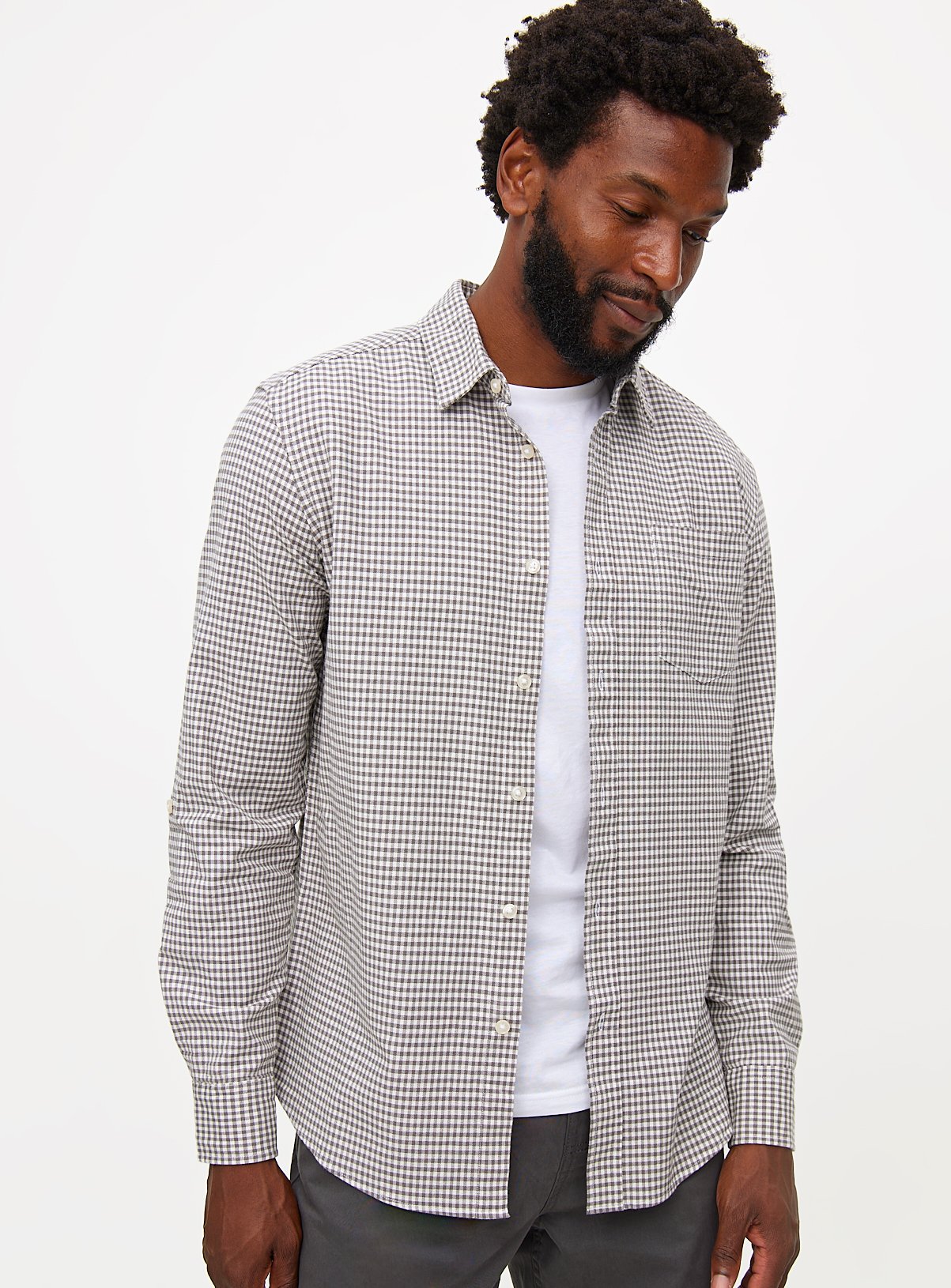 Men's Grey Gingham Check Slim Fit Oxford Shirt