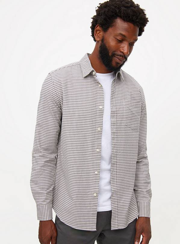 Grey Gingham Check Slim Fit Oxford Shirt XL