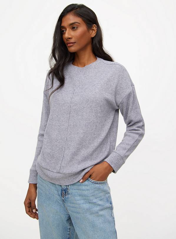 Grey Soft-Touch Ribbed Seam Detail Jumper  L