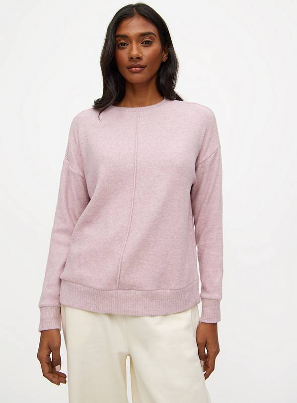 Pink Soft-Touch Ribbed Seam Detail Jumper  XL