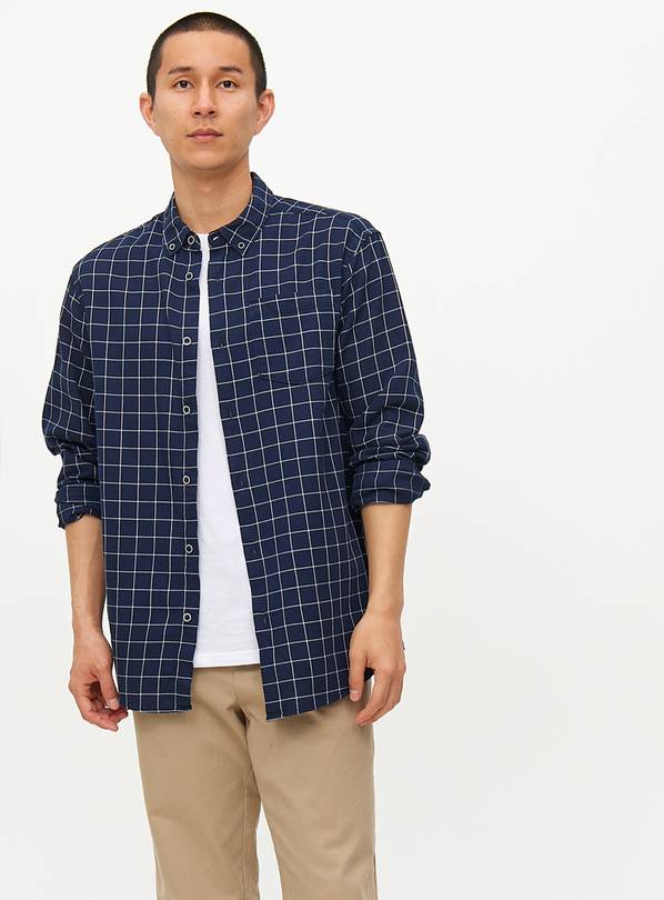 Navy Grid Check Long Sleeve Shirt S