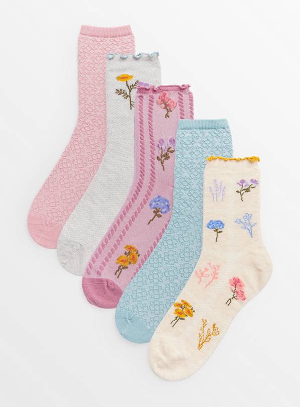 Pastel Floral Frill Ankle Socks 5 Pack 4-8