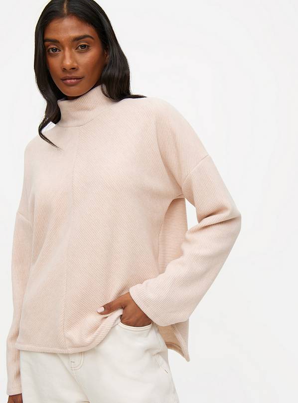 Oatmeal Ribbed Soft-Touch High Neck Jumper L