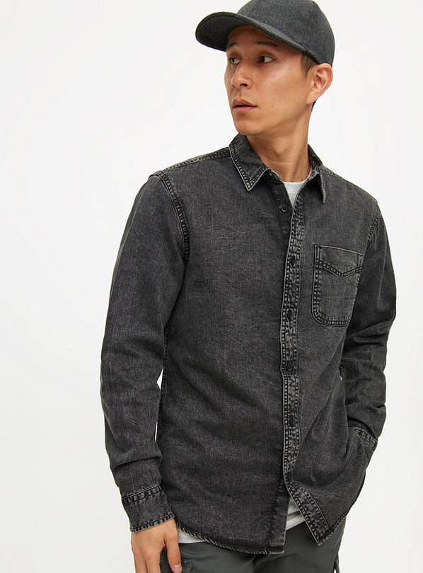 Black Casual Denim Shirt L