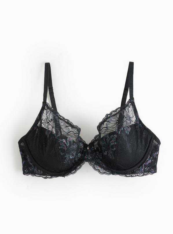 Black Sparkle Lace Full Cup Padded Bra 36D